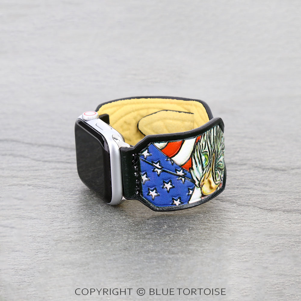 Western USA Flag Tooled Leather Apple Watch Band - Image 2
