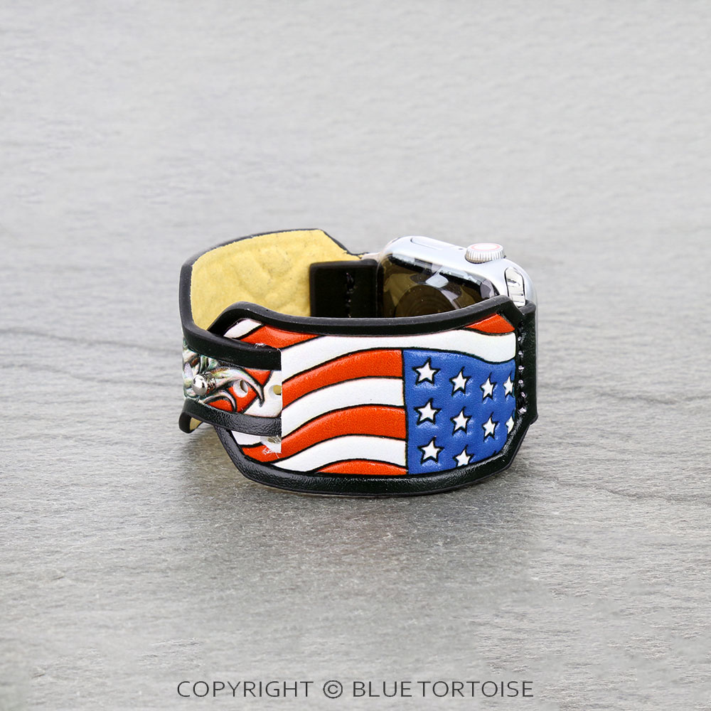 Western USA Flag Tooled Leather Apple Watch Band - Image 3