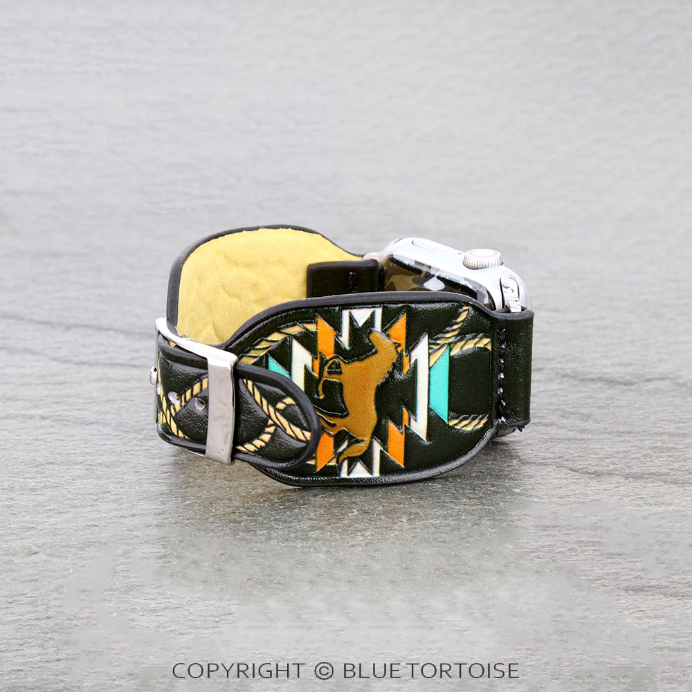 Western Horse Tooled Leather Apple Watch Band - Image 3