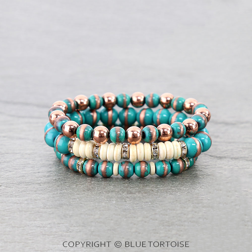Navajo Style Pearl with Semi Stone Stackable Bracelet
