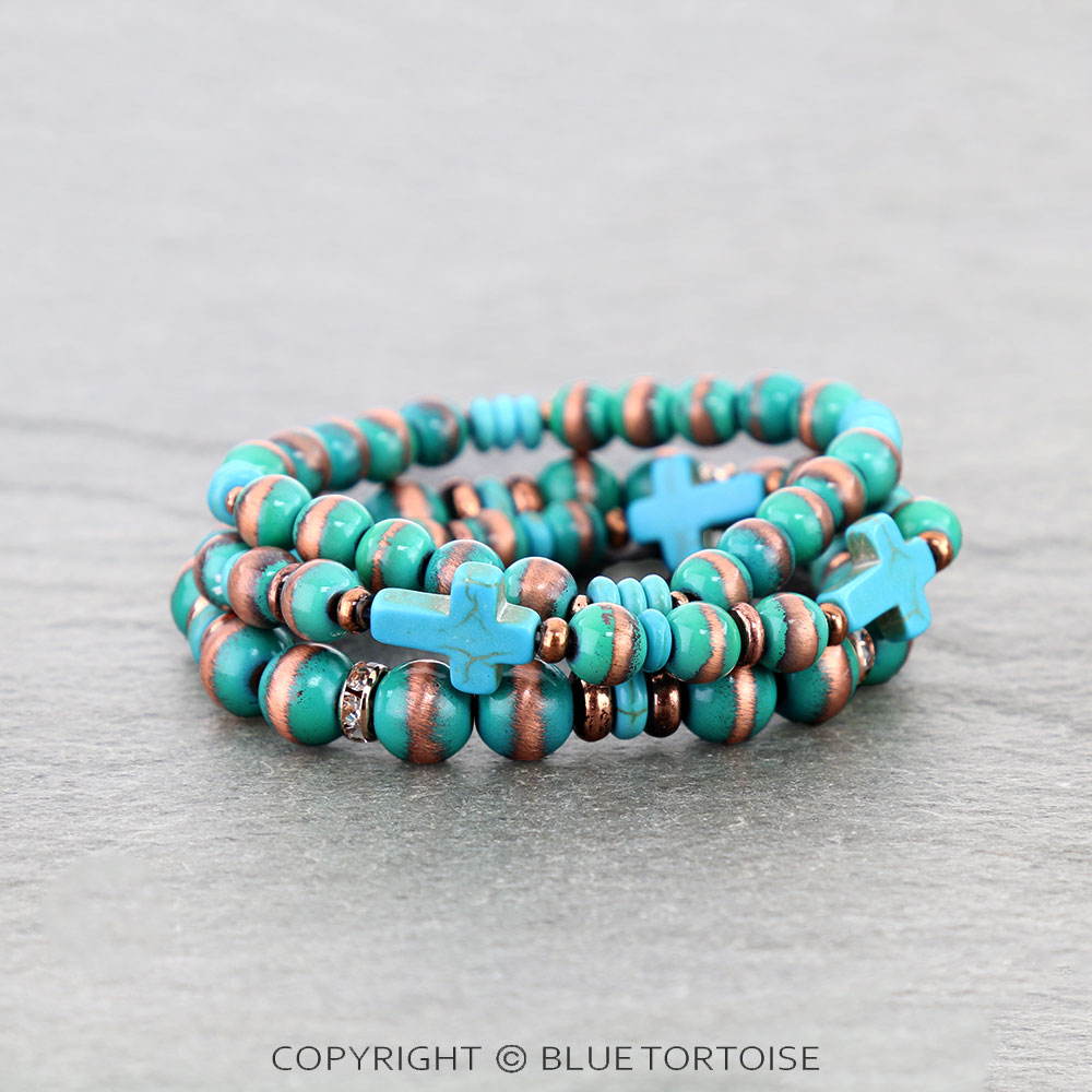 Navajo Style Pearl w/ Cross Stackable Bracelet