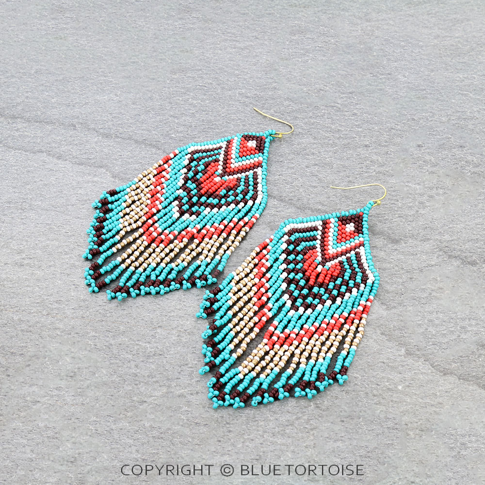 4" Western Seed Bead Fringe Dangle Earrings