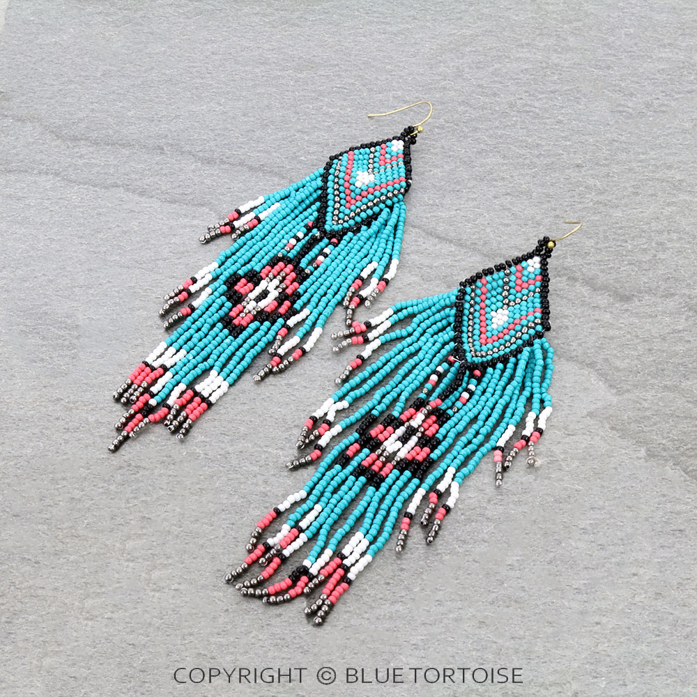 5" Western Seed Bead Fringe Dangle Earrings
