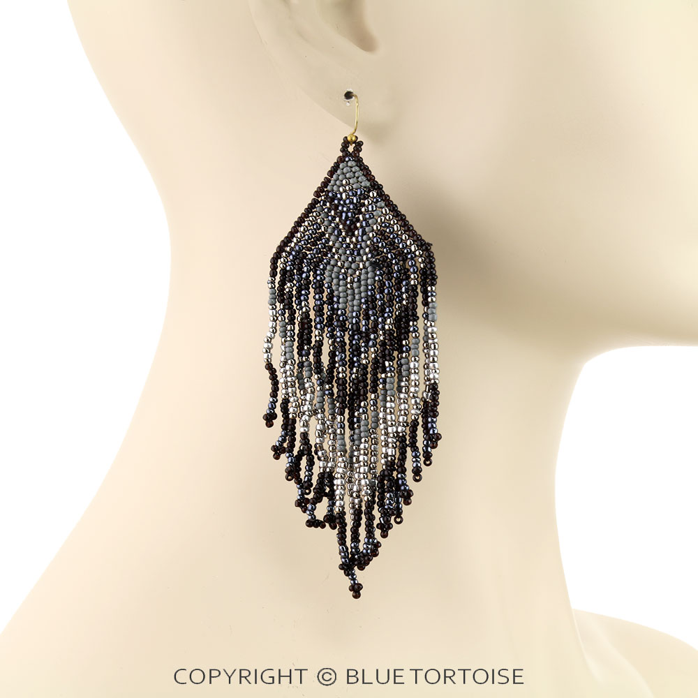 4" Western Seed Bead Fringe Dangle Earrings - Image 2