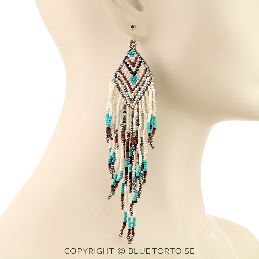 5" Western Seed Bead Fringe Dangle Earrings - Image 2