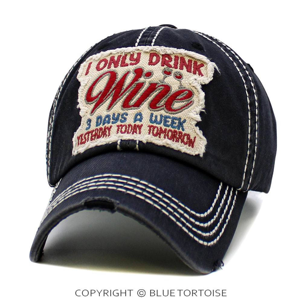 "I Only Drink Wine" Washed Vintage Ball Cap - Image 2