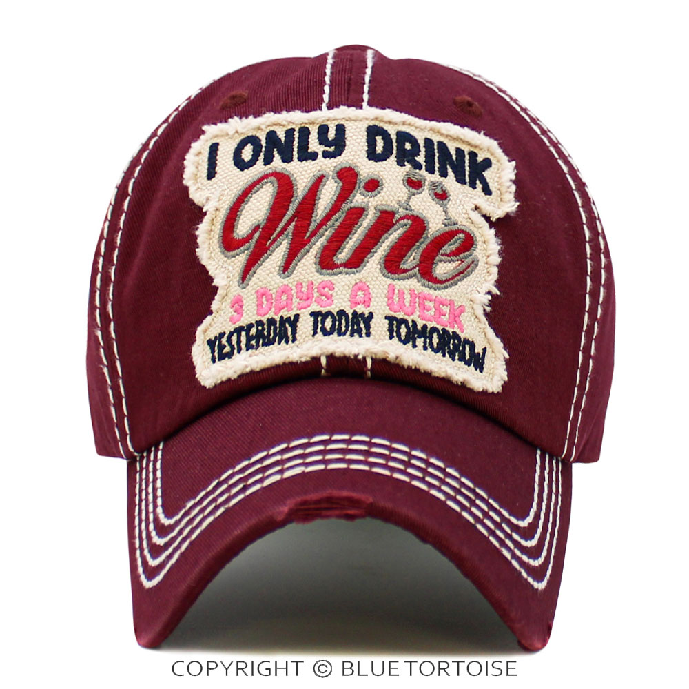 "I Only Drink Wine" Washed Vintage Ball Cap