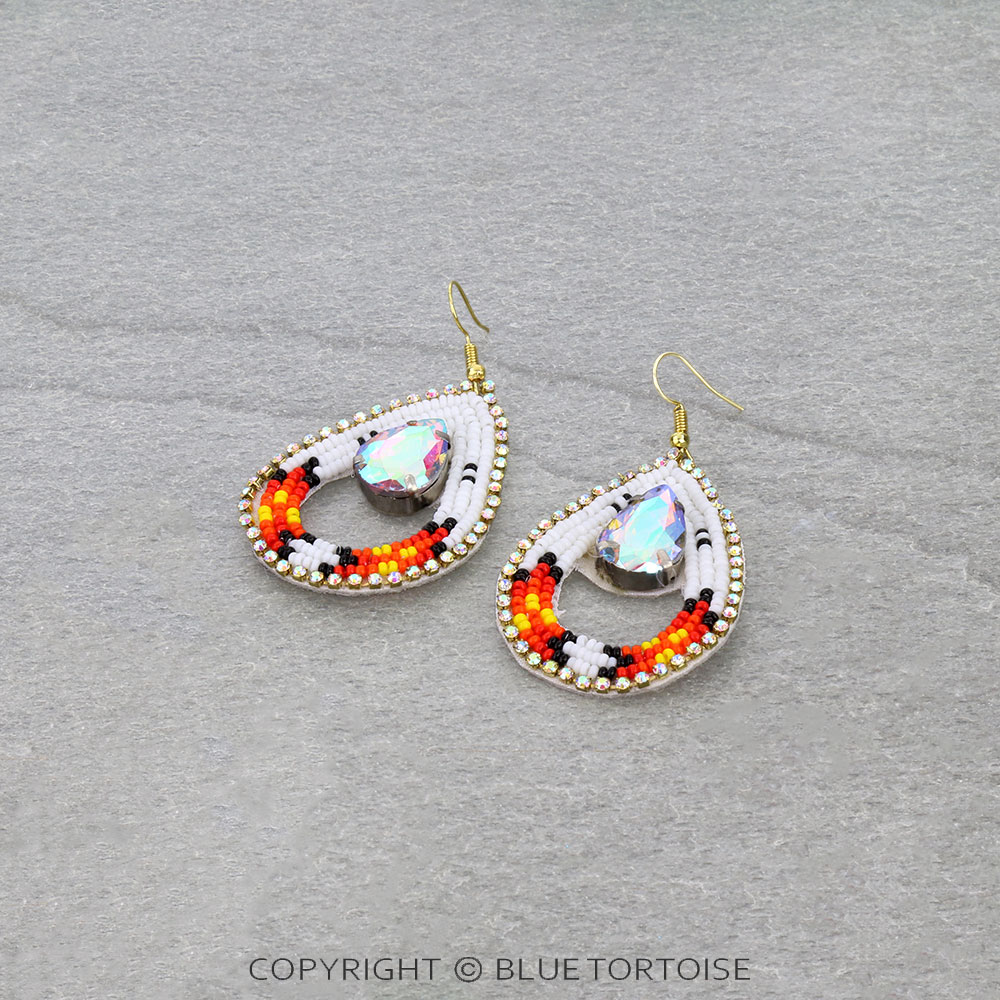 Western Teardrop Seed Bead Stone Dangle Earrings