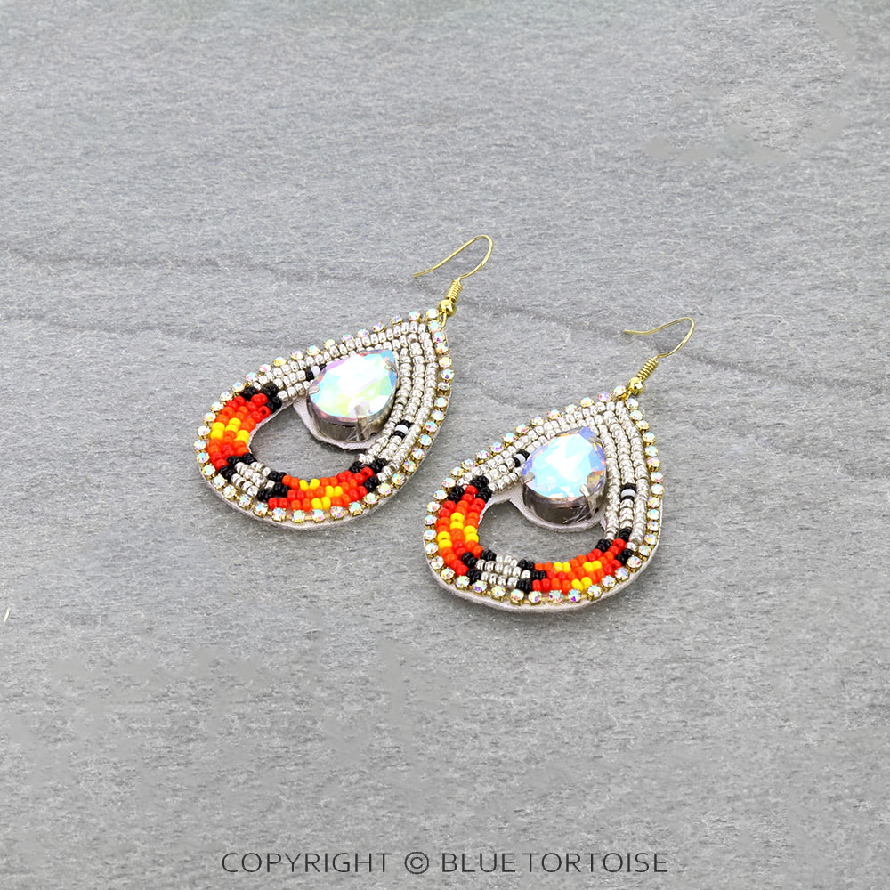 Western Teardrop Seed Bead Stone Dangle Earrings