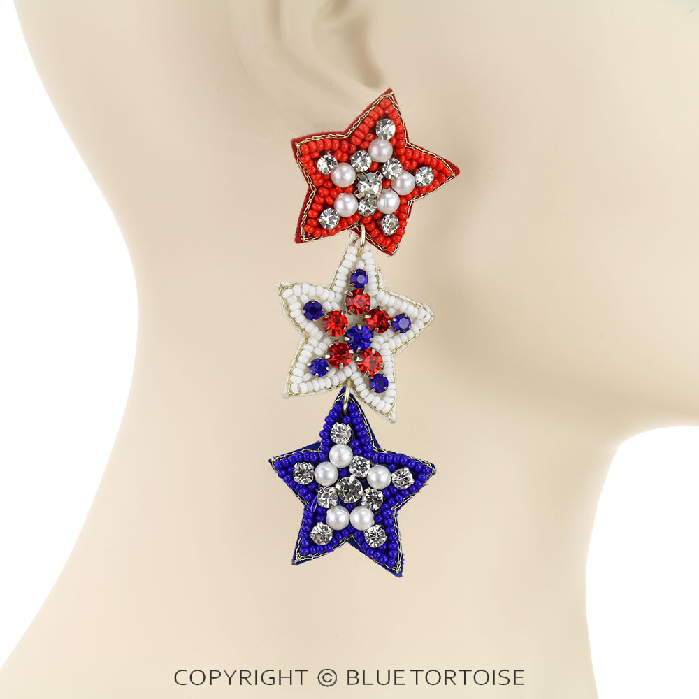 3.75" USA Flag Seed Bead Stud Earrings - Image 2