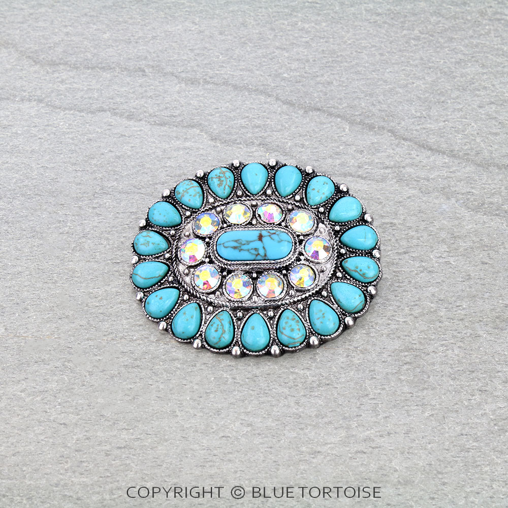 Western Concho Stone Brooch Pin