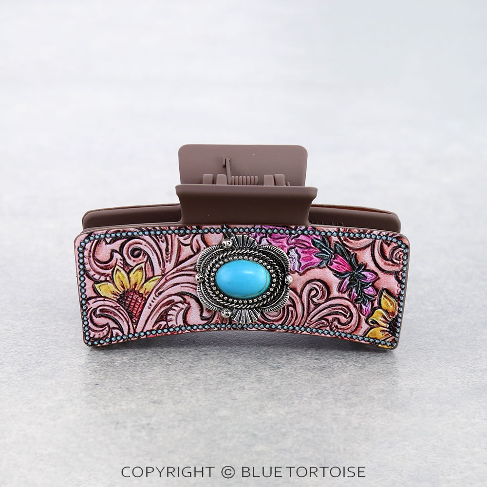 Sunflower Leather Stone Hair Claw Clip - Image 2