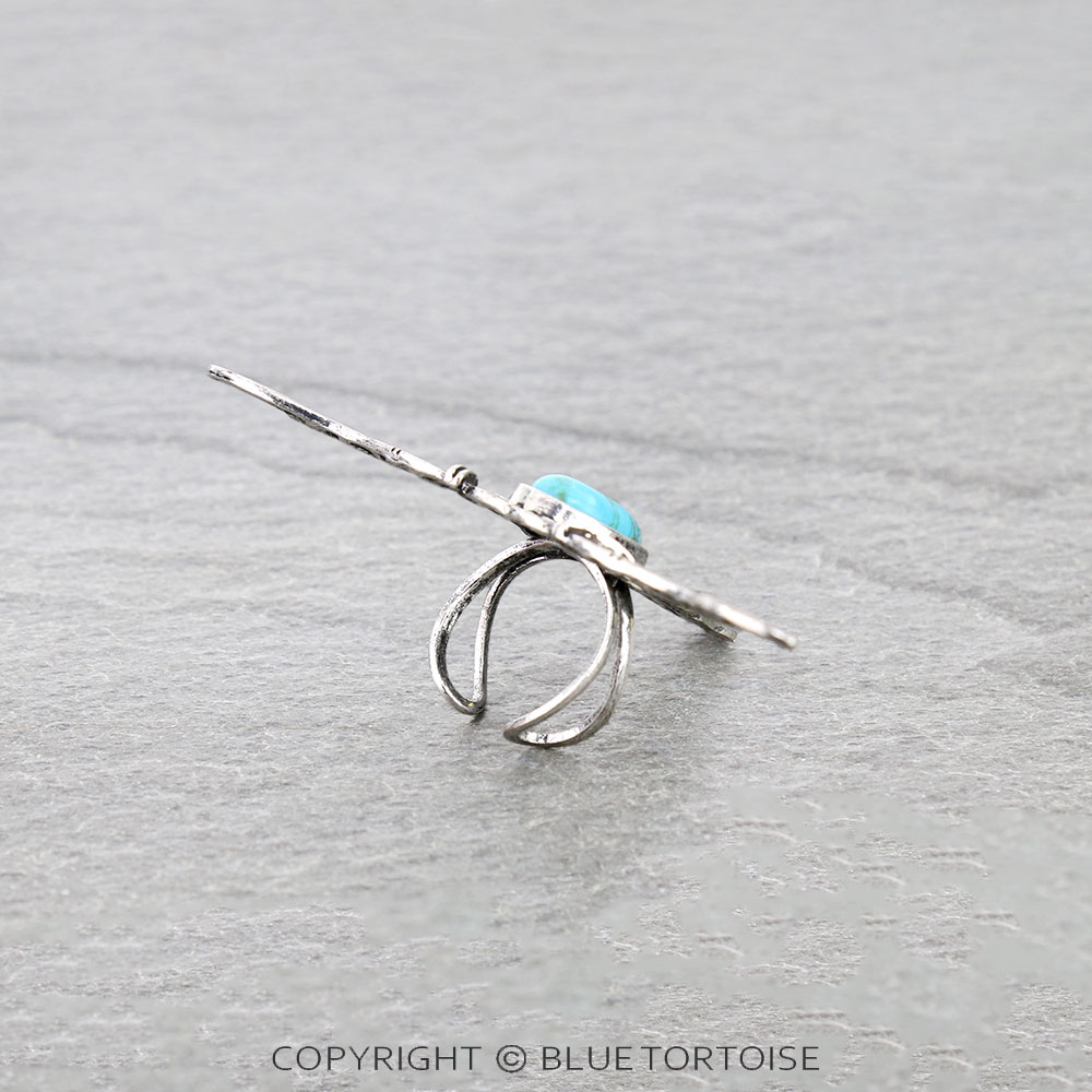 Western Steer Skull Stone Cuff Ring - Image 3