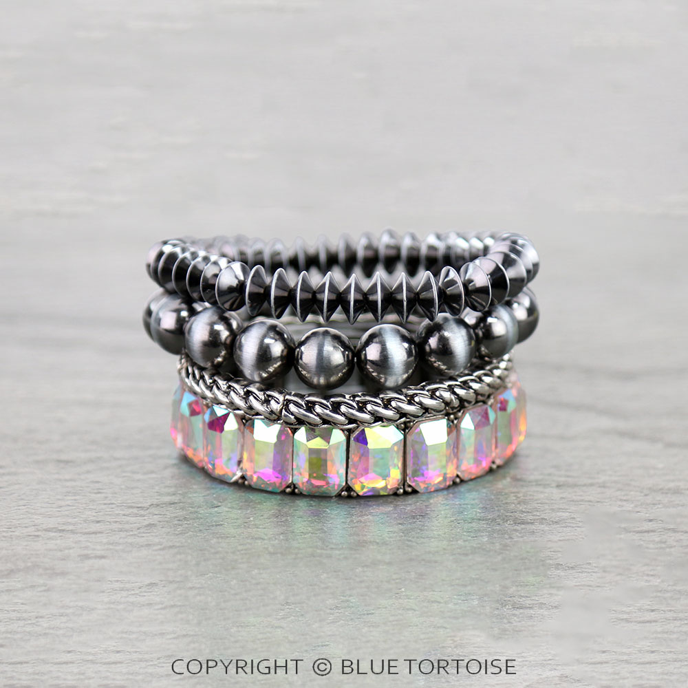 Navajo Style Pearl and Stone Stackable Bracelet - Image 2