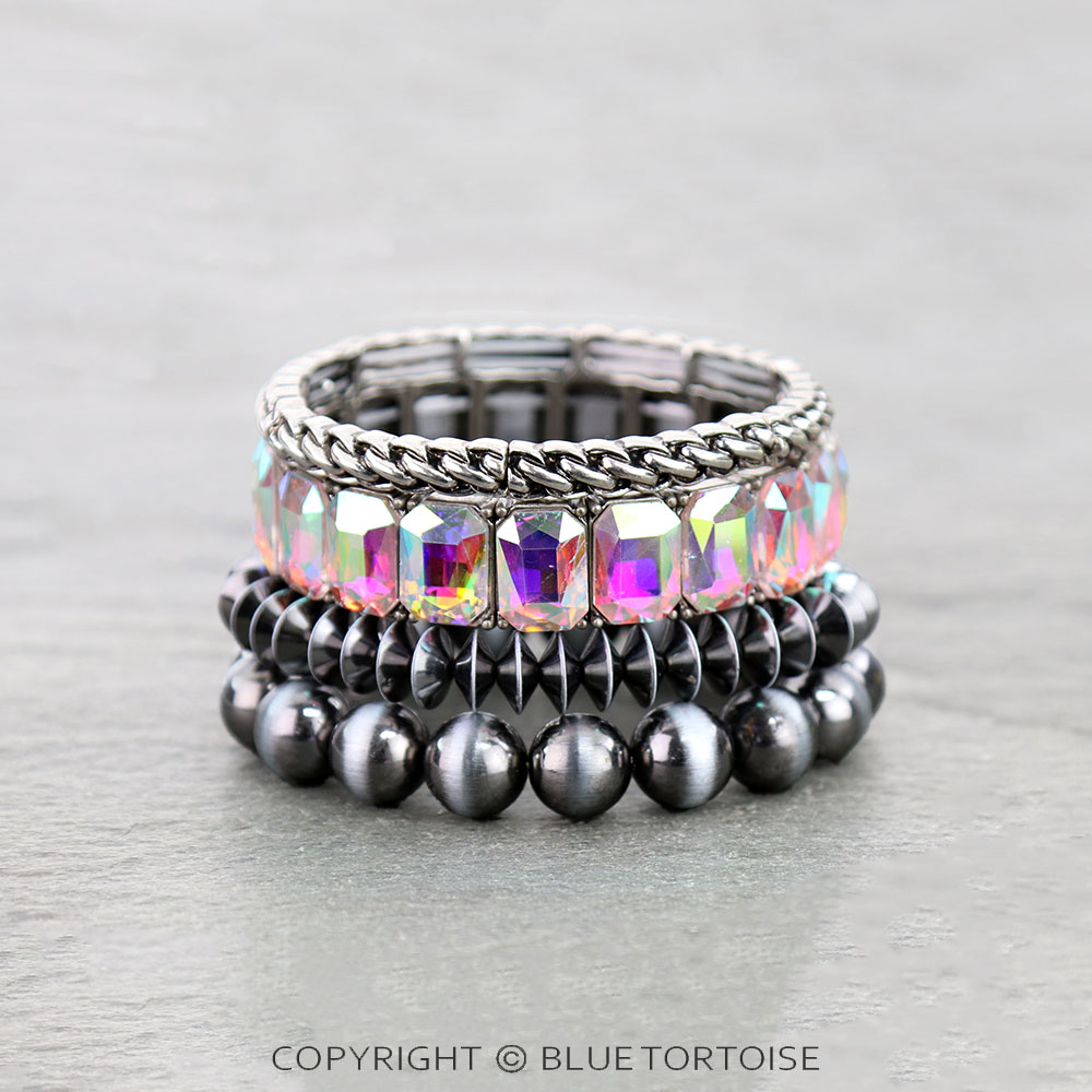 Navajo Style Pearl and Stone Stackable Bracelet