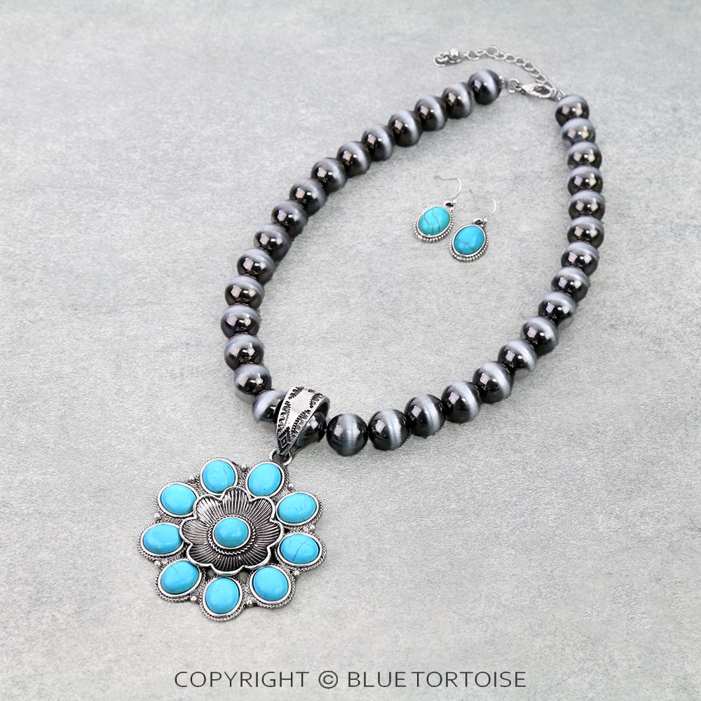 Western Flower Stone Necklace Set