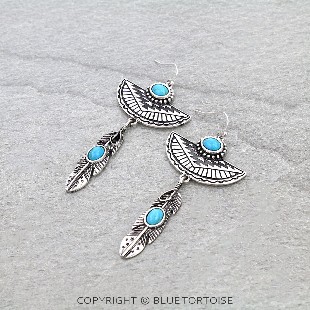 Western Aztec Style Feather Dangle Earrings