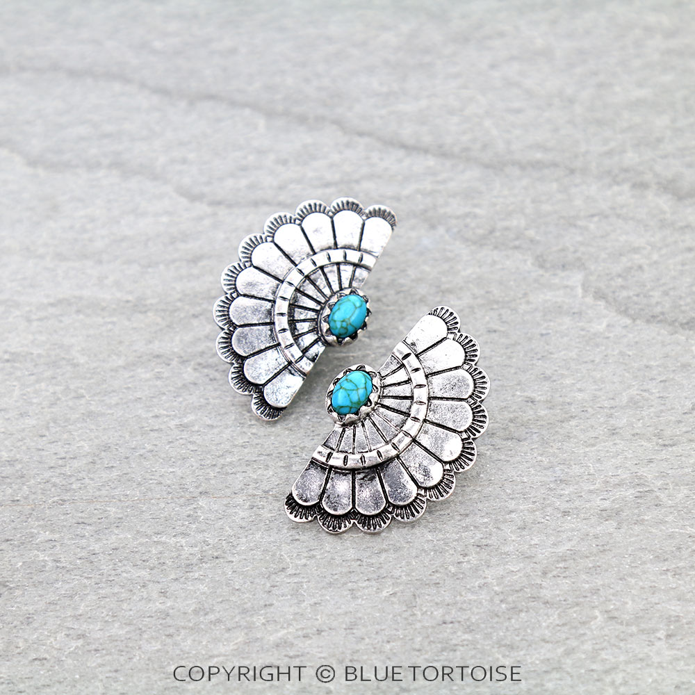 Western Fan Shape Concho Stud Earrings