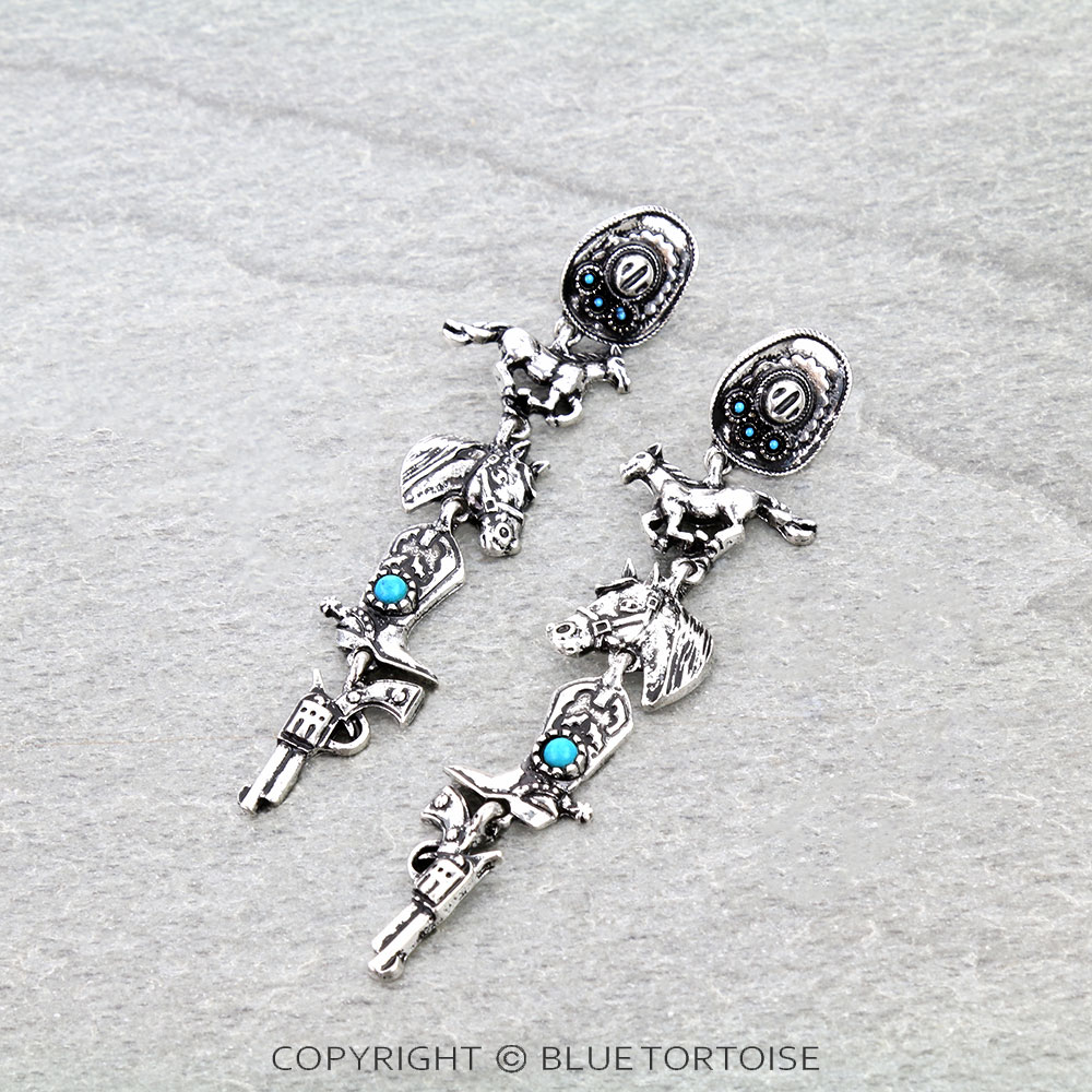 Western Cowboy Theme Drop Stud Earrings