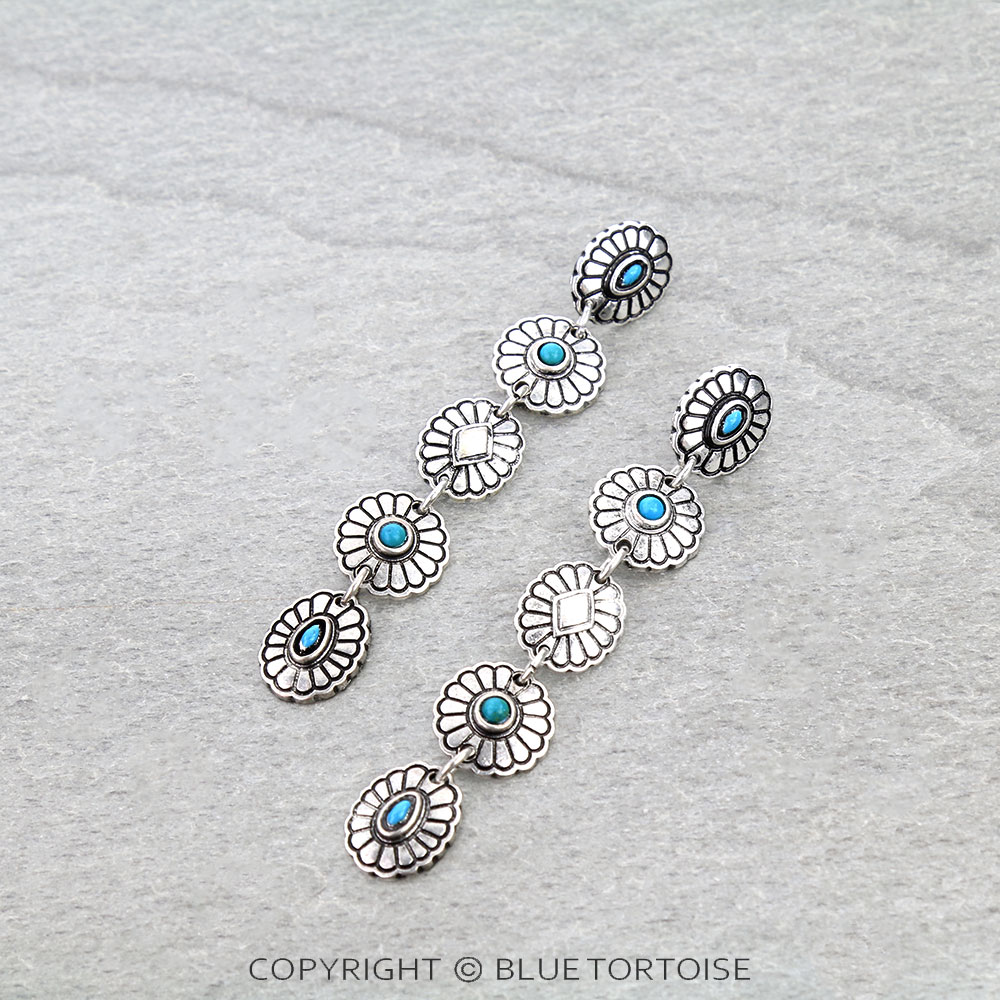 Western Concho Drop Stud Earrings