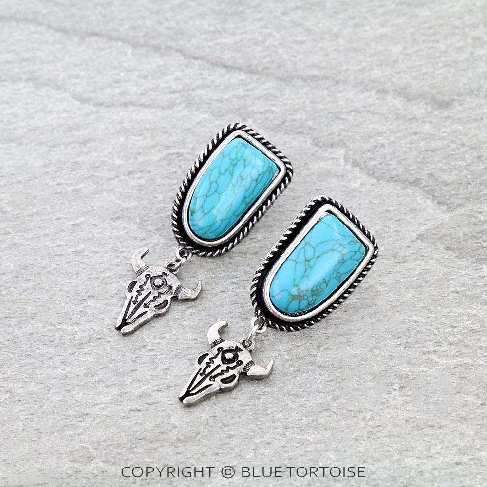 Western Steer Skull Stone Stud Earrings