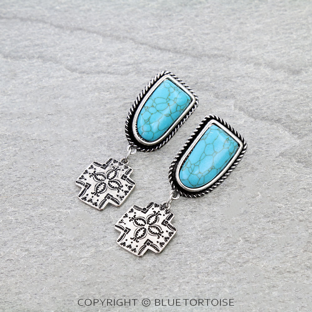 Western Cross Stone Stud Earrings