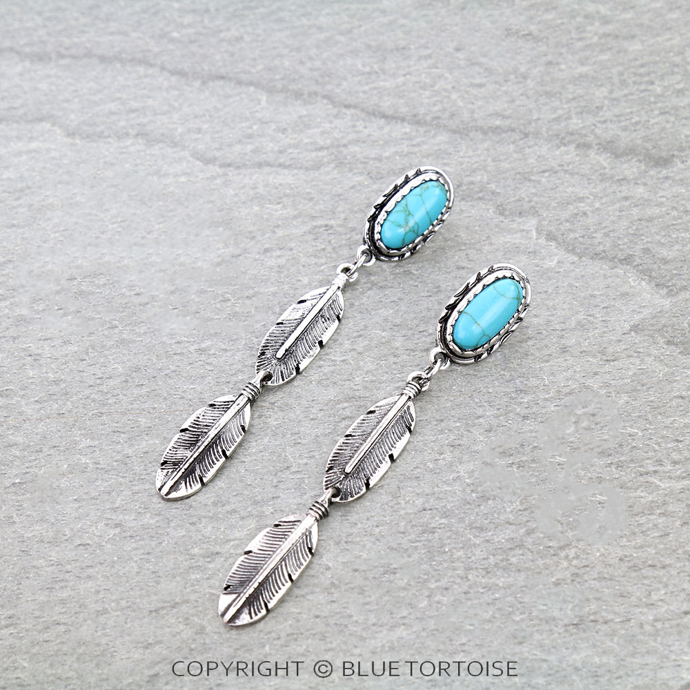 Western Feather Stone Stud Earrings