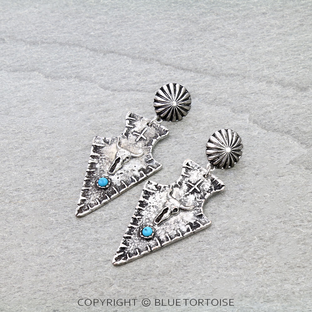 Western Hammered Steer Skull Stud Earrings
