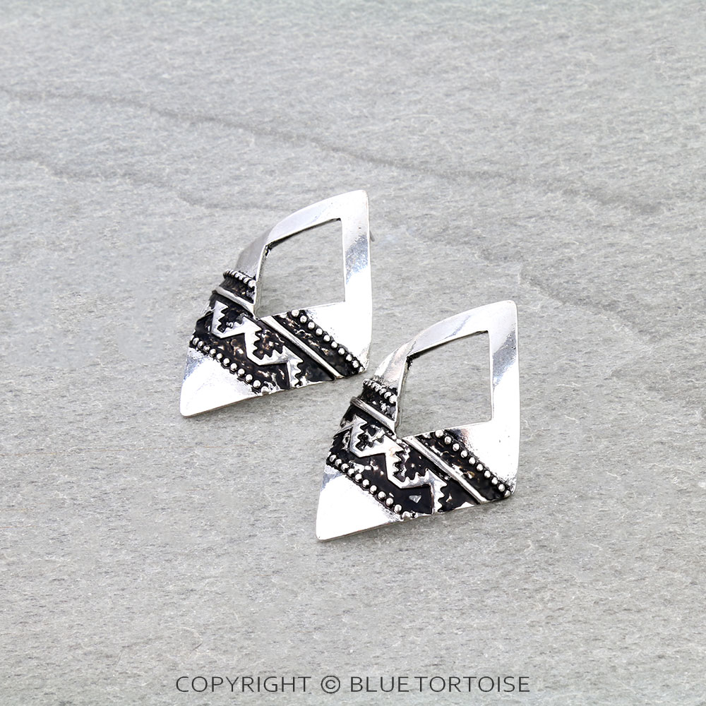 Western Aztec Pattern Diamond Stud Earrings