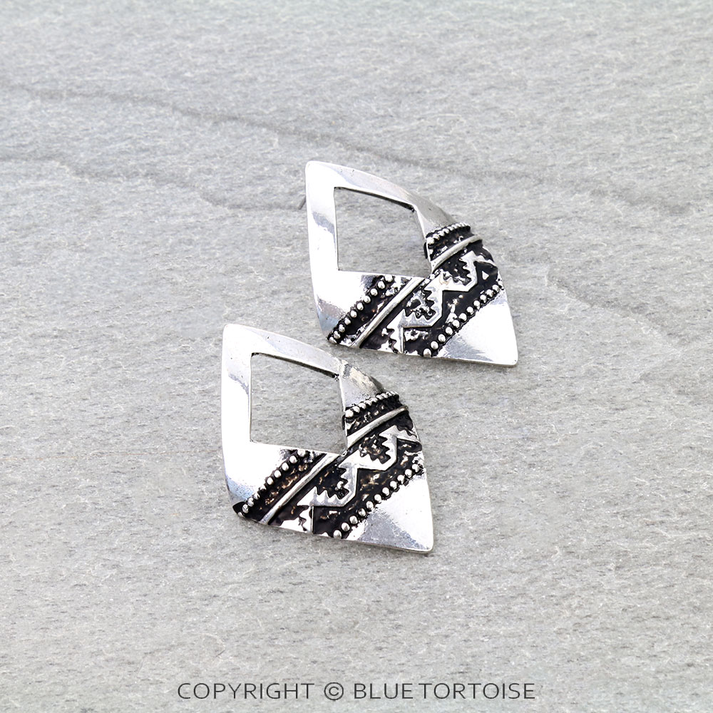 Western Aztec Pattern Diamond Stud Earrings - Image 3