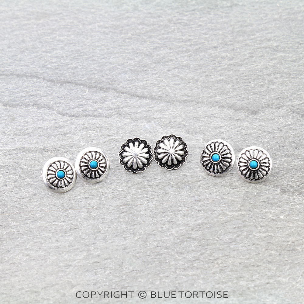3 Pair Western Concho Earring Set