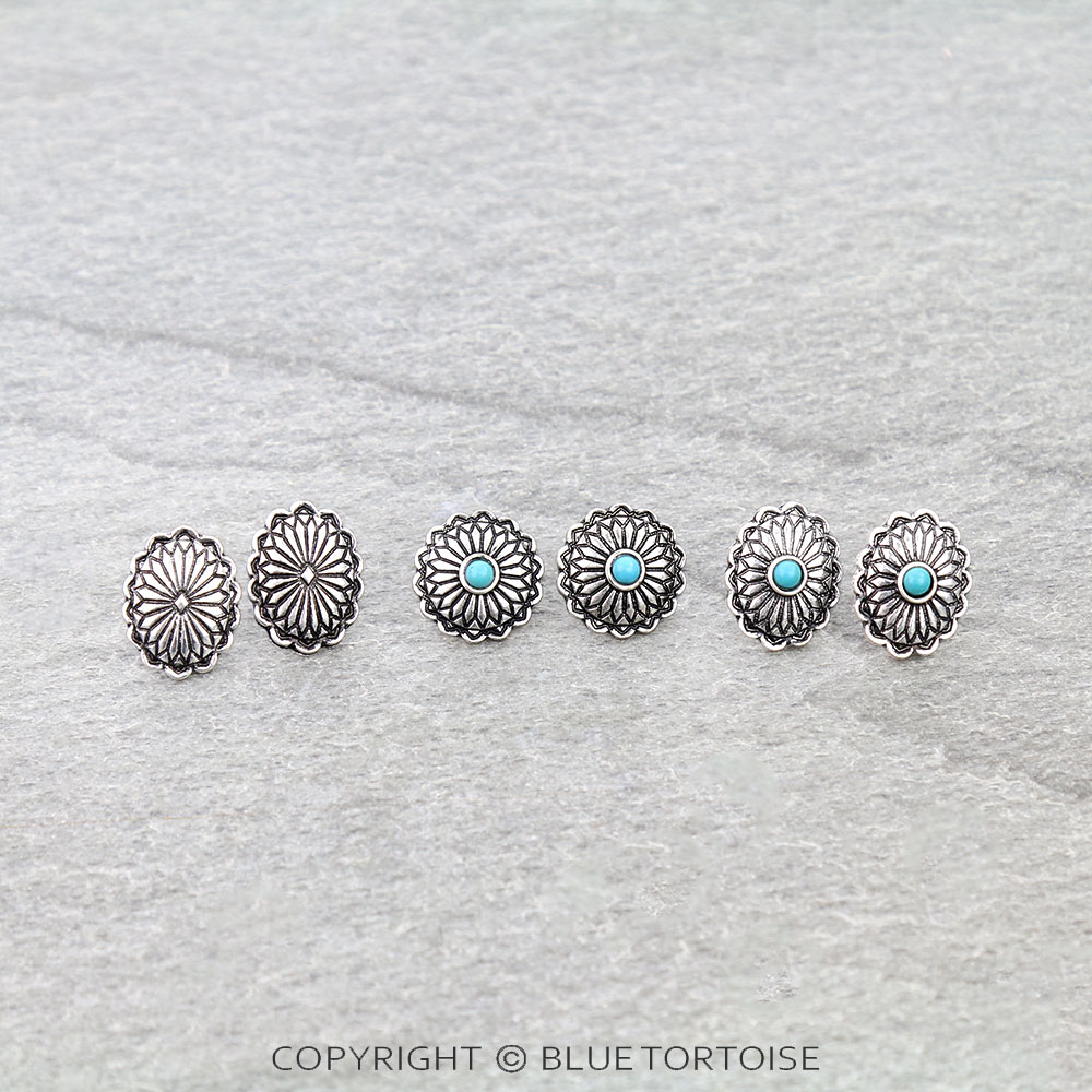 3 Pair Western Concho Earring Set