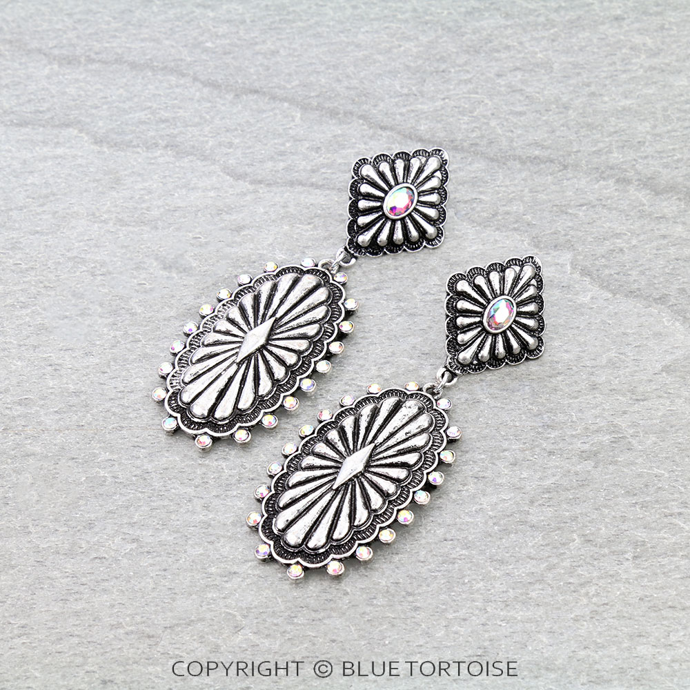Western Concho Stone Stud Earrings