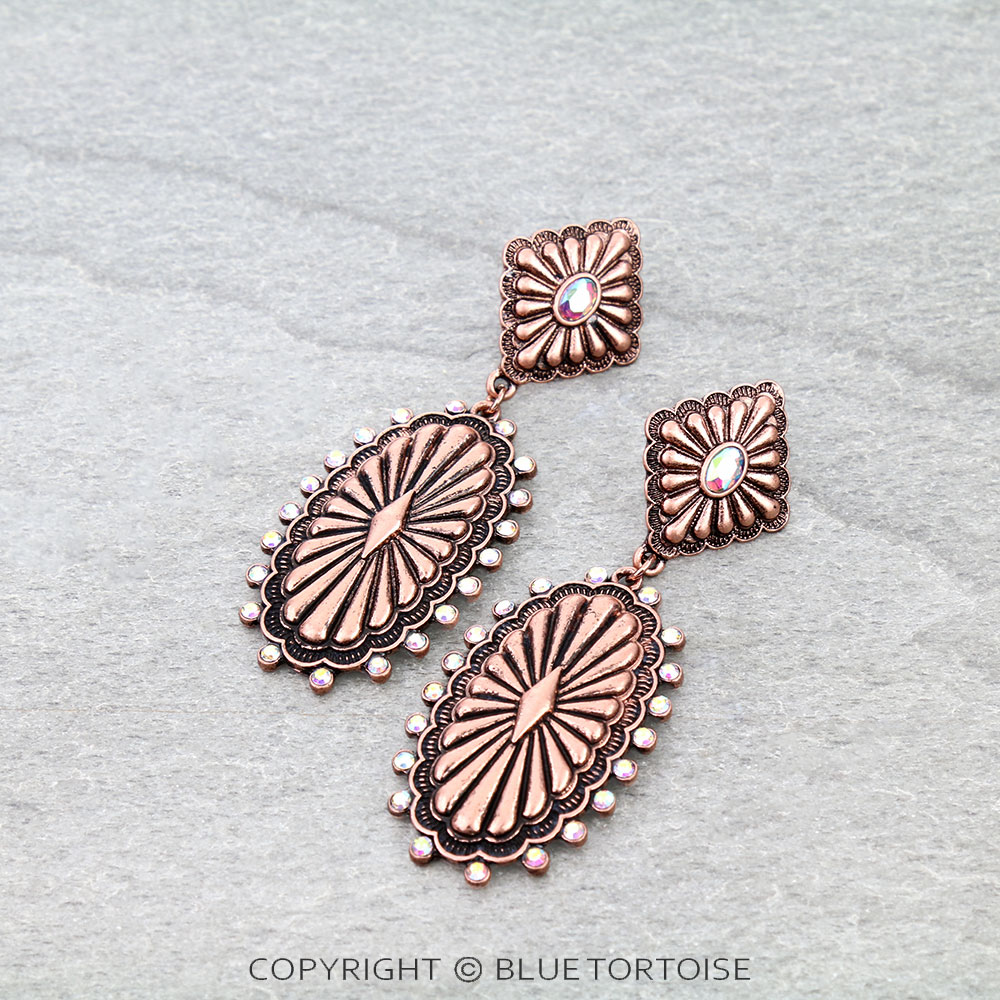 Western Concho Stone Stud Earrings
