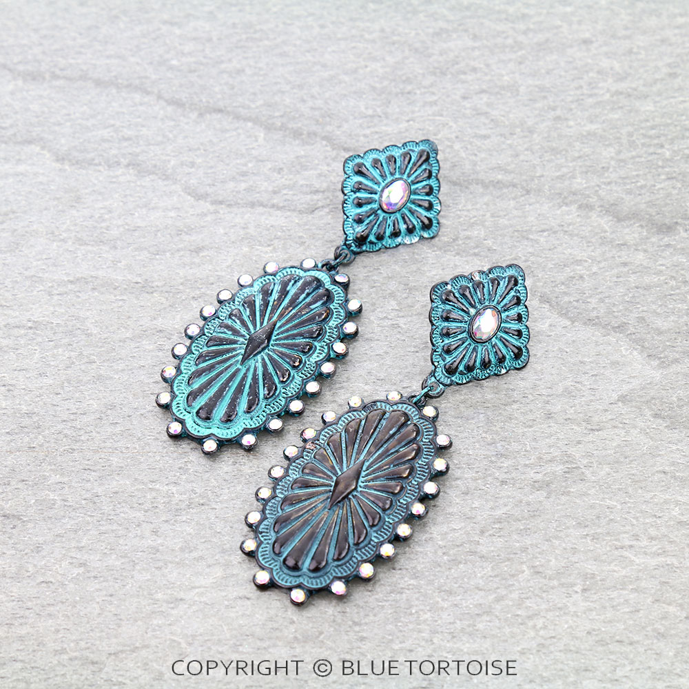 Western Concho Stone Stud Earrings