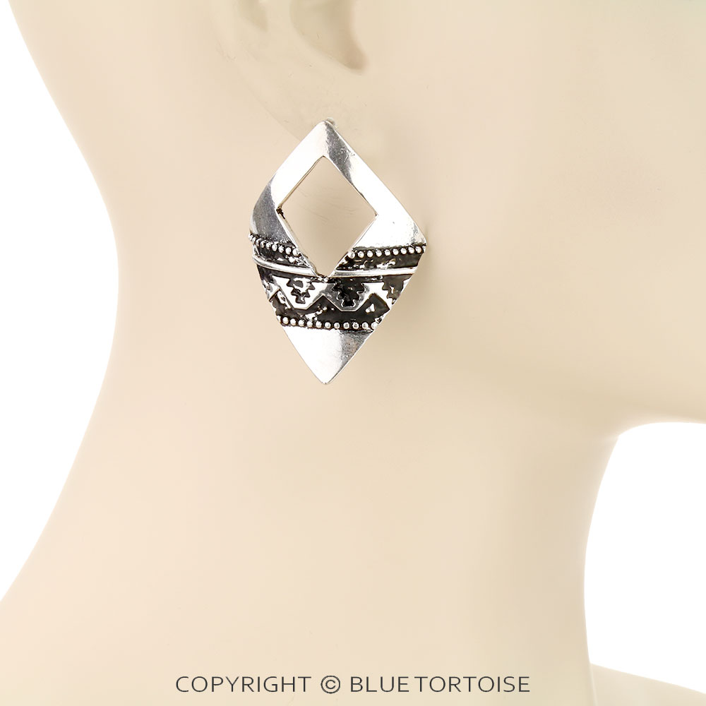 Western Aztec Pattern Diamond Stud Earrings - Image 2