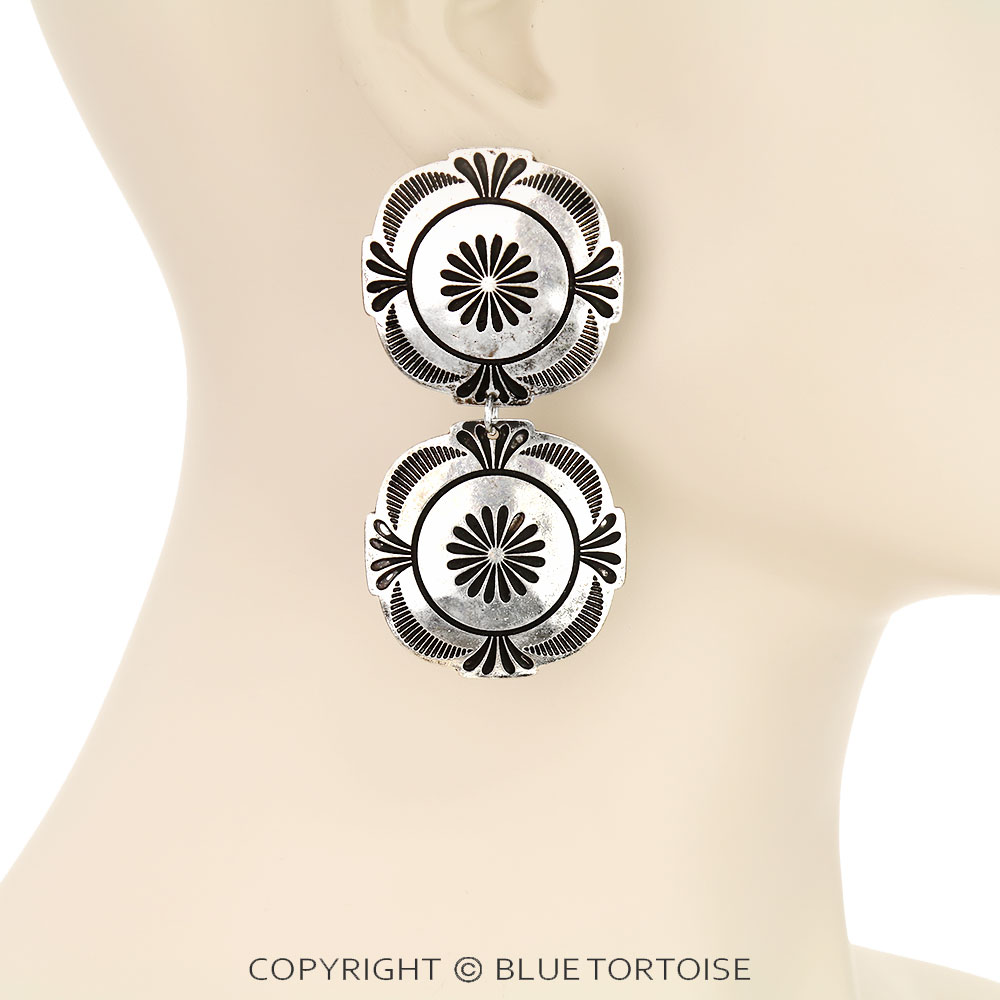 Western Metal Concho Stud Earrings - Image 2