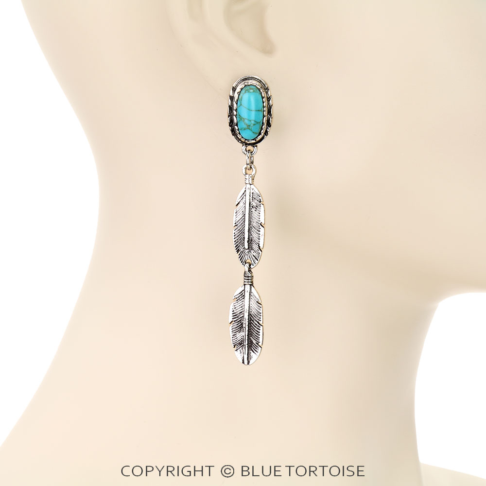 Western Feather Stone Stud Earrings - Image 2