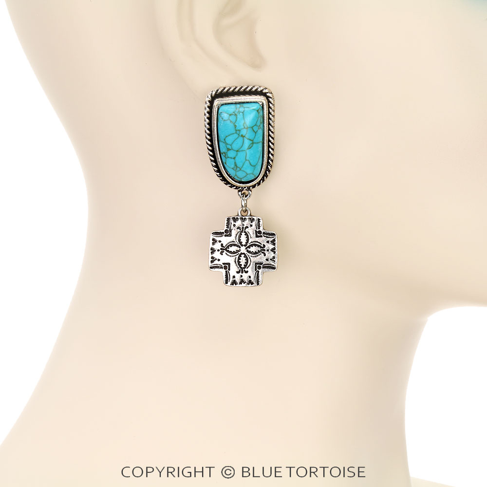 Western Cross Stone Stud Earrings - Image 2