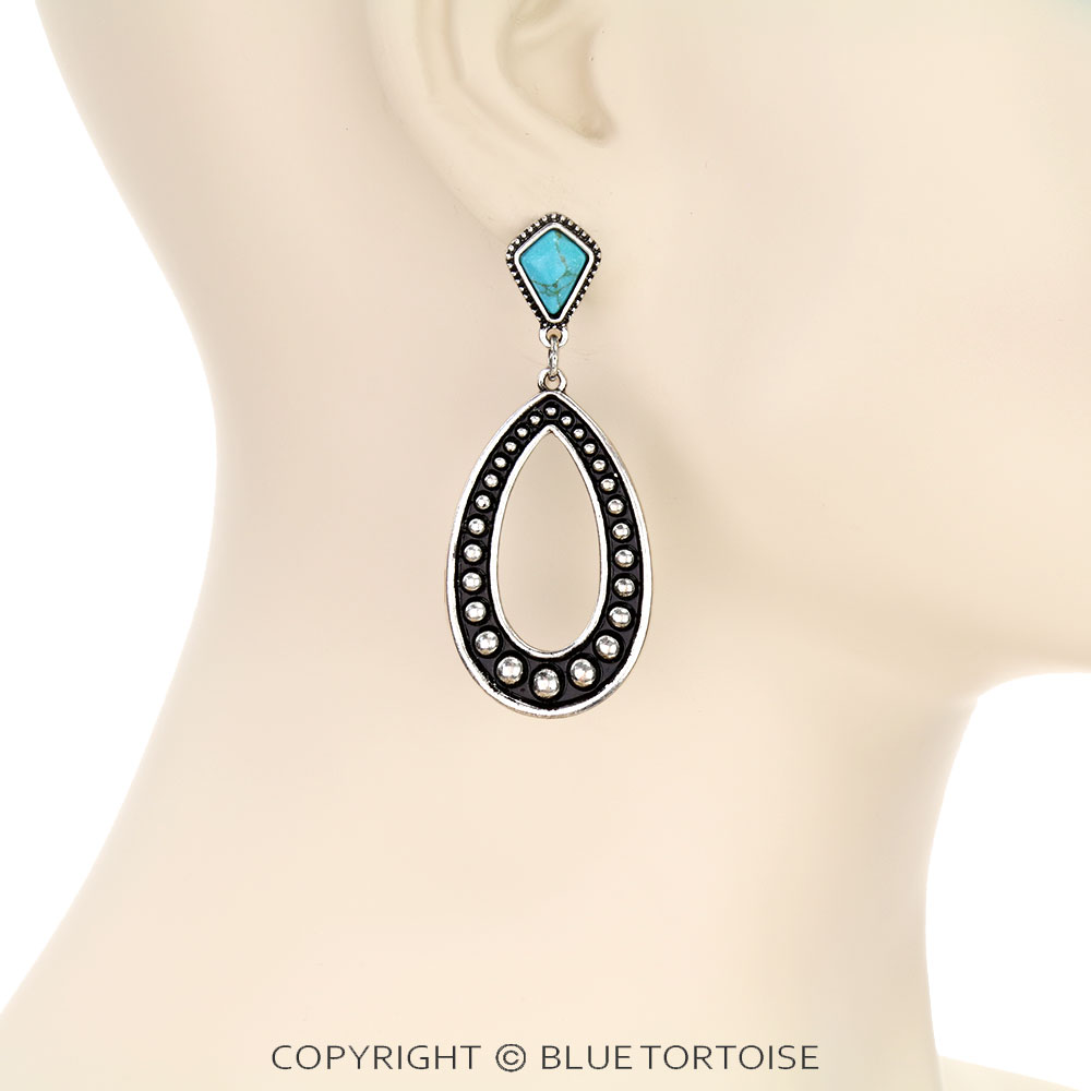 Western Teardrop Stone Stud Earrings - Image 2