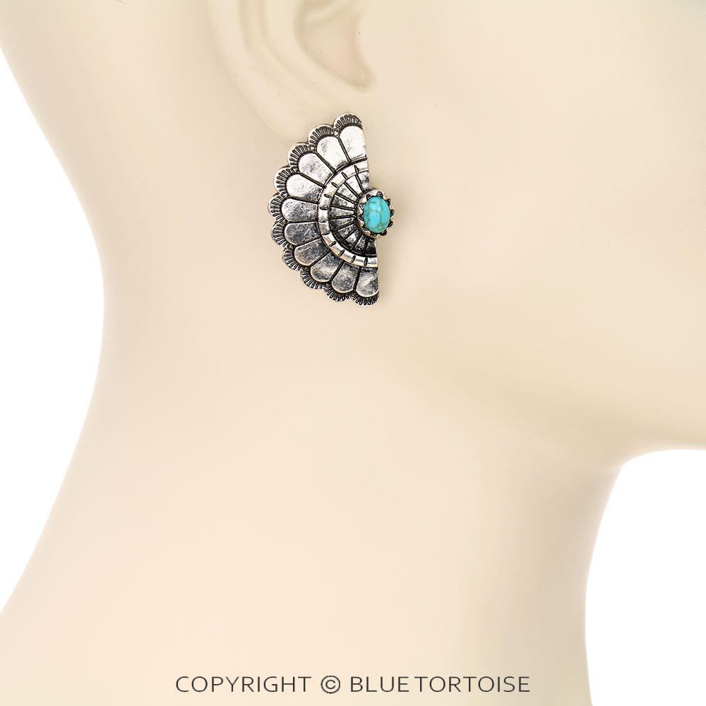 Western Fan Shape Concho Stud Earrings - Image 2