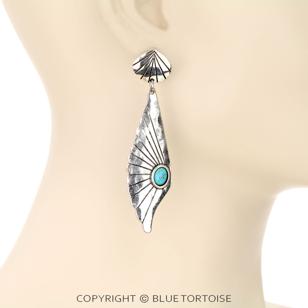 Western Fan Shape Stone Stud Earrings - Image 2