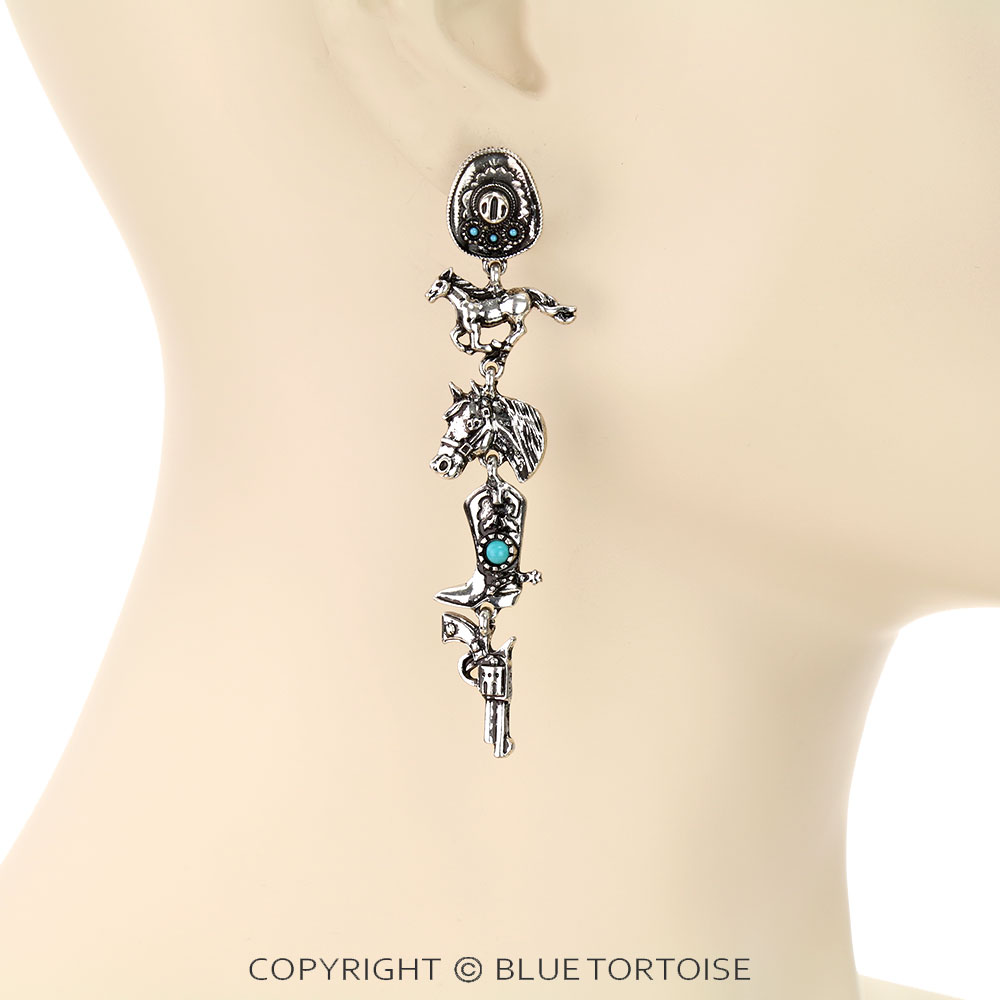 Western Cowboy Theme Drop Stud Earrings - Image 2
