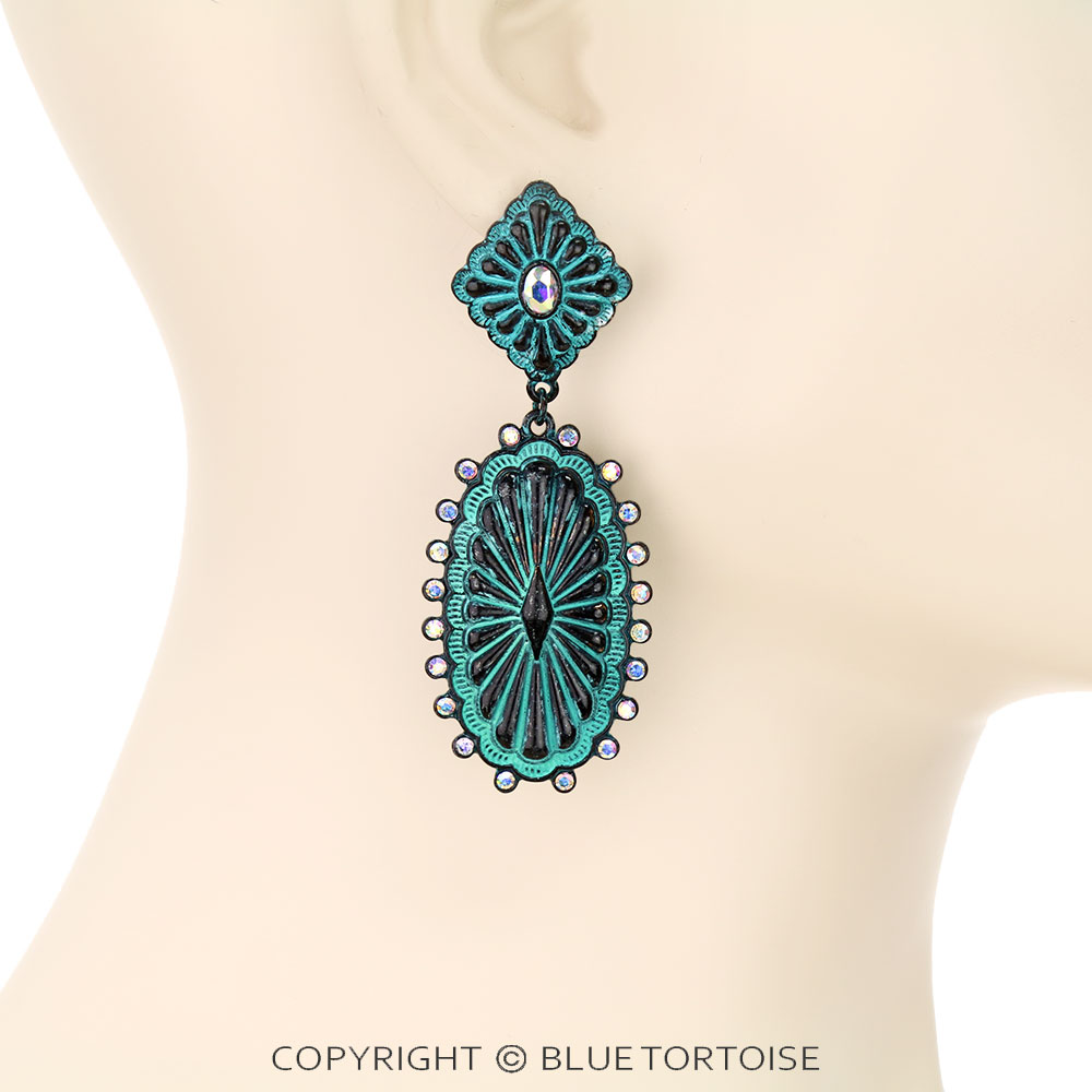 Western Concho Stone Stud Earrings - Image 2