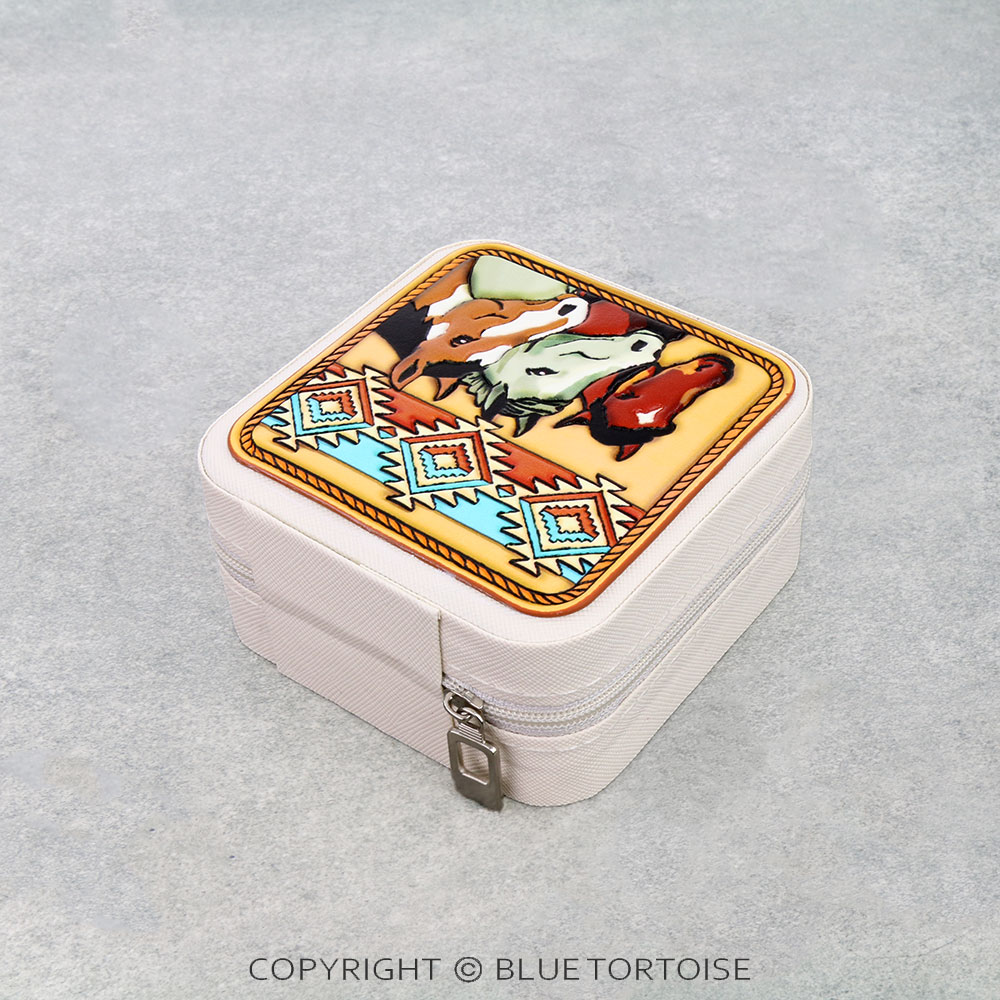 Western Tooled Leather Travel Jewelry Box - Horse - Image 3