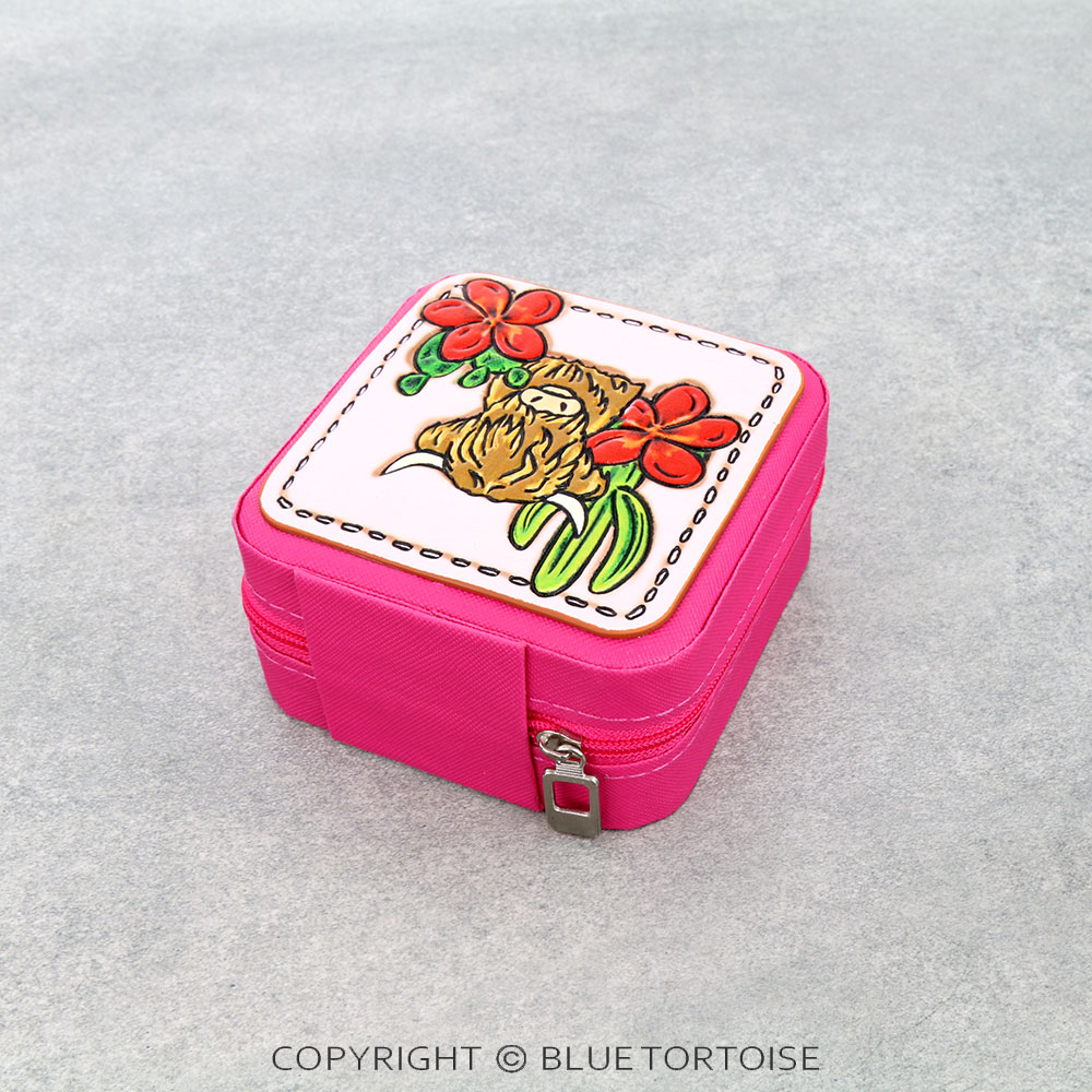 Western Tooled Leather Travel Jewelry Box - Highland Cow - Image 3