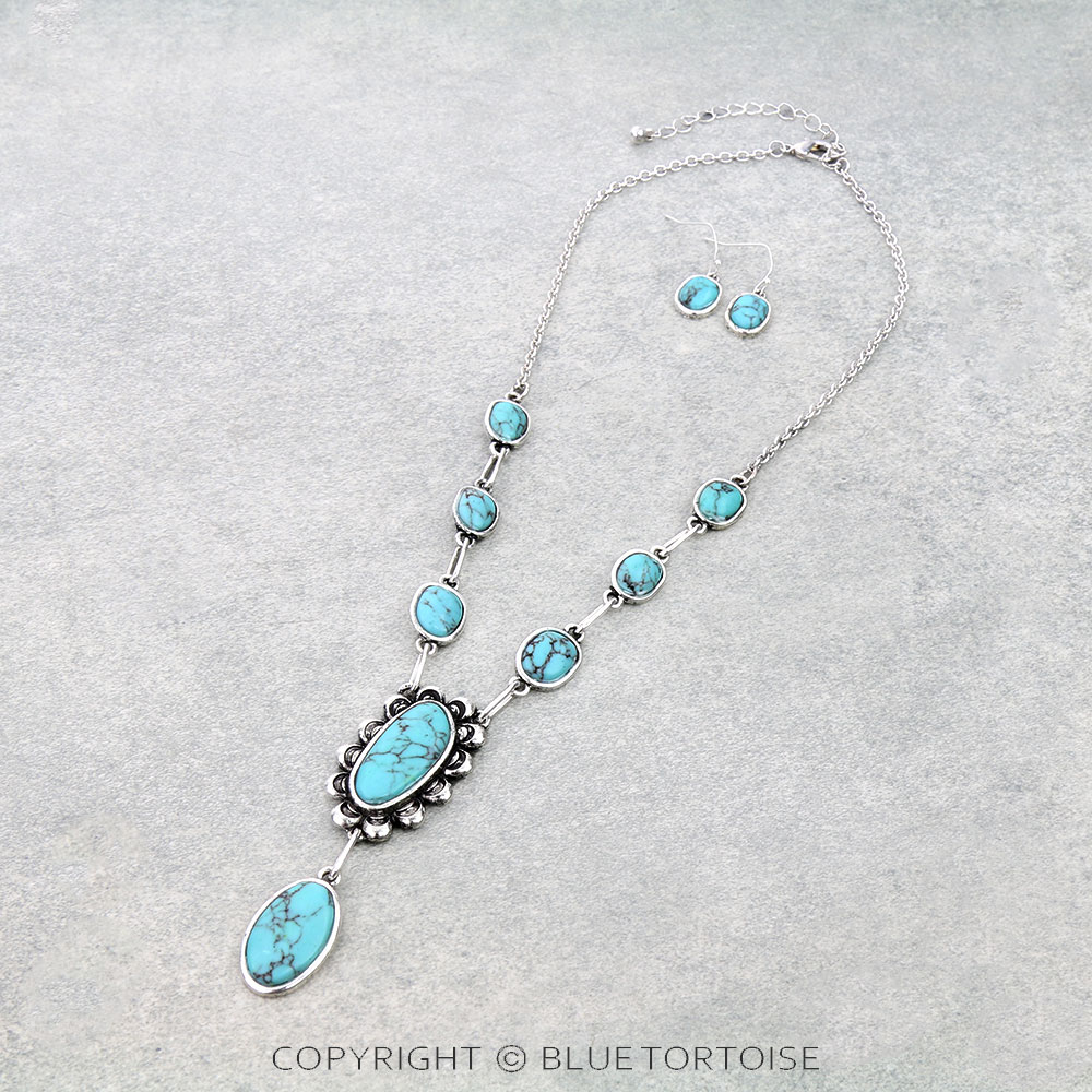 Western Oval Concho Stone Necklace Set