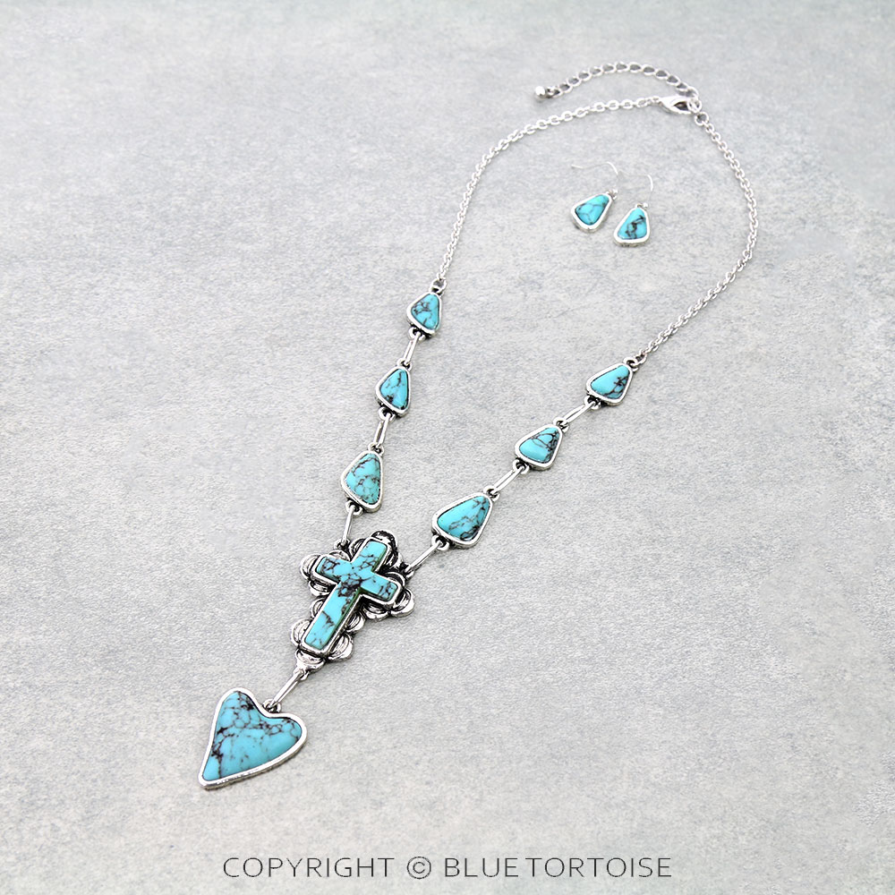 Western Cross Stone Necklace Set