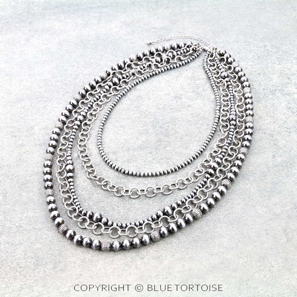 5Row Navajo Style Pearl & Chain Necklace