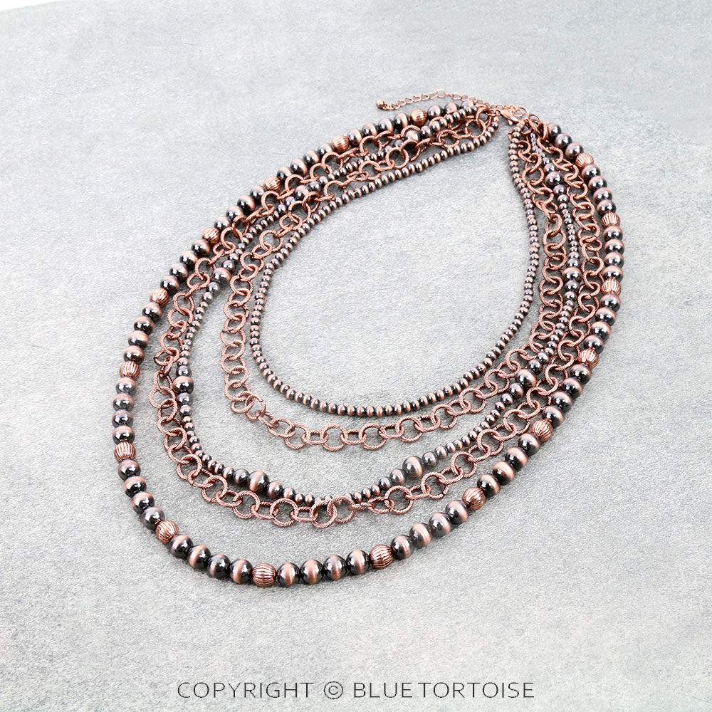 5Row Navajo Style Pearl & Chain Necklace